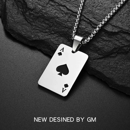 Streetwear Poker Titanium Steel Polishing Pendant Necklace