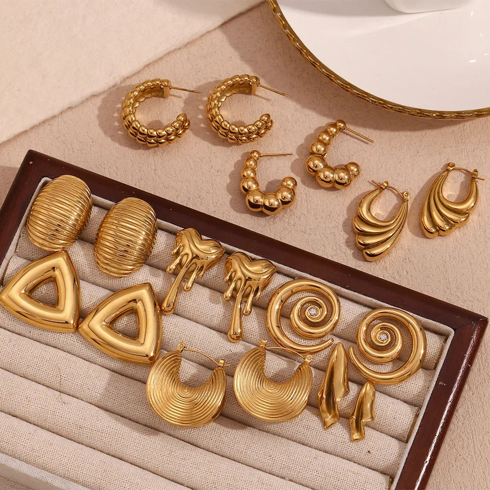 Fashion Triangle Circle Geometric Heart Stainless Steel 18K Gold Plated Earrings