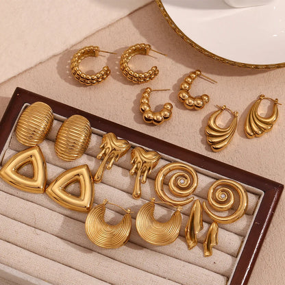 Fashion Triangle Circle Geometric Heart Stainless Steel 18K Gold Plated Earrings