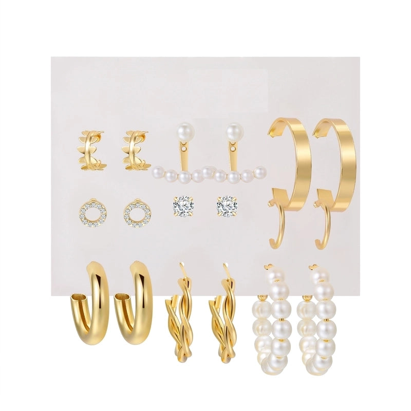Retro Geometric Alloy Artificial Pearl Hoop Earrings 1 Set