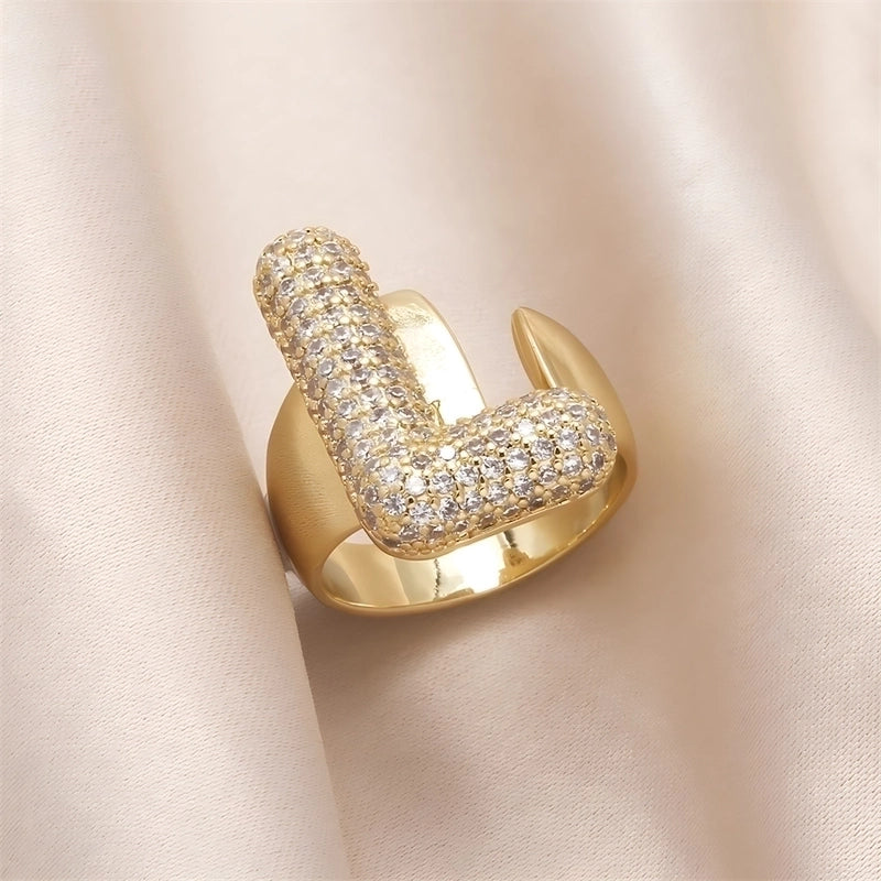 Copper Inlay Letter Zircon Open Rings