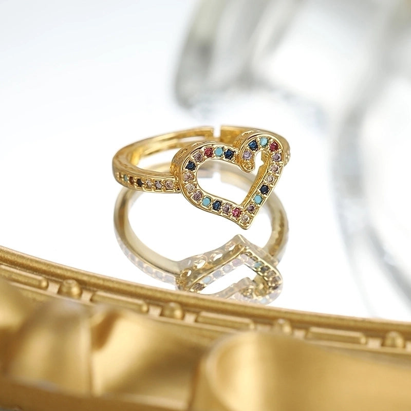 Minimalist Classic Style Heart Shape Copper Inlay Zircon Rings