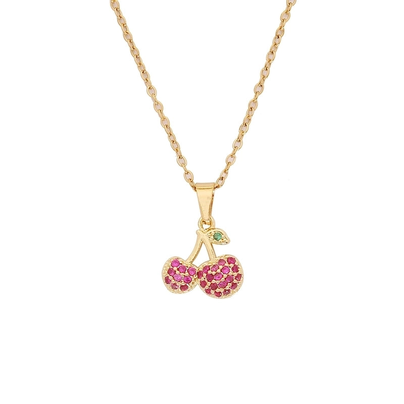 Cute Commute Fruit 304 Stainless Steel Copper Zircon 18K Gold Plated Inlay Pendant Necklace