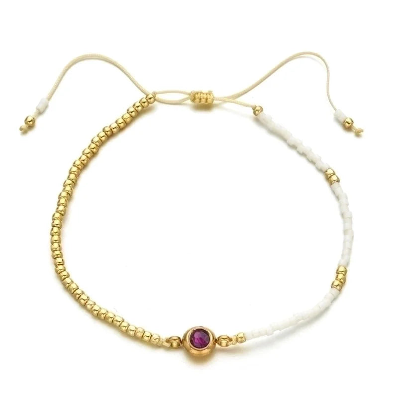 Casual Minimalist Round Stainless Steel Seed Bead Rope Beaded Inlay Zircon Bracelets