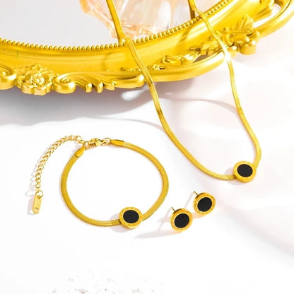 Cute Minimalist Roman Style Round Roman Numeral 304 Stainless Steel 18K Gold Plated Bracelets Earrings Necklace