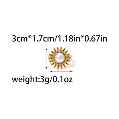 Elegant Luxurious Baroque Style Pentagram Sun Flower 304 Stainless Steel Pearl 14K Gold Plated Open Rings