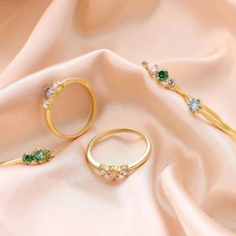 Retro Water Droplets Titanium Steel Inlay Artificial Diamond Rings