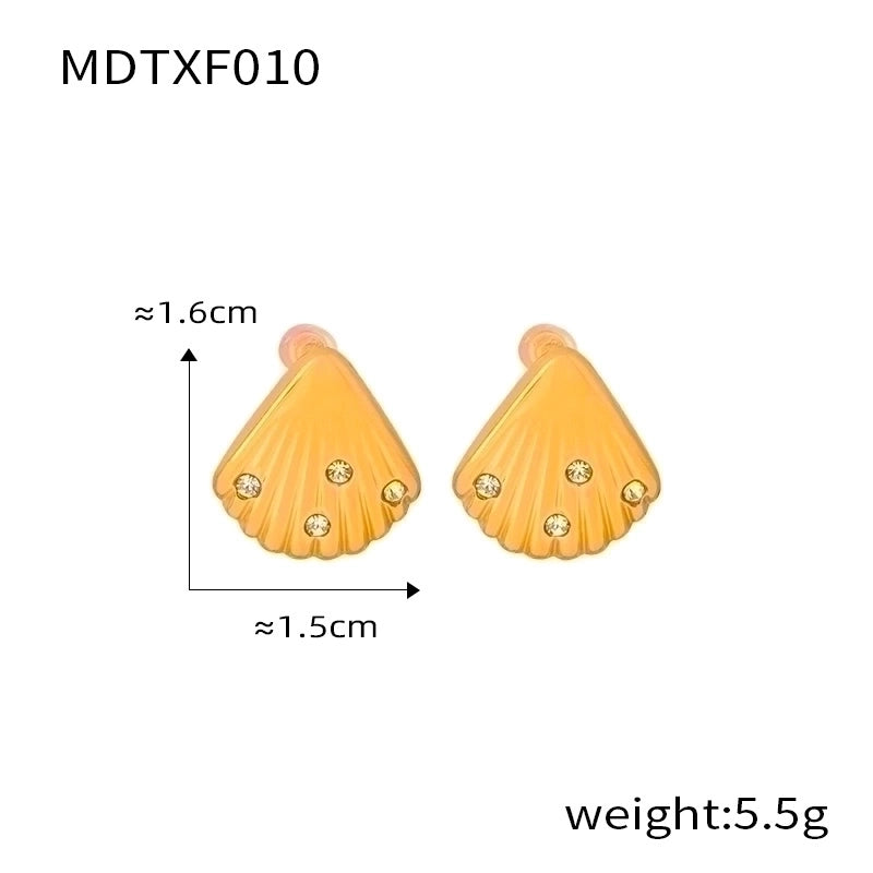 Casual Minimalist Commute Shell Freshwater Pearl Titanium Steel Rhinestones 18K Gold Plated Inlay Earrings Necklace