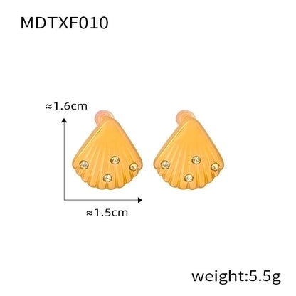 Casual Minimalist Commute Shell Freshwater Pearl Titanium Steel Rhinestones 18K Gold Plated Inlay Earrings Necklace