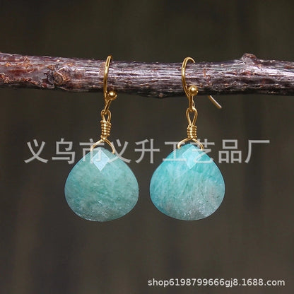 1 Pair Classic Style Water Droplets Patchwork Agate Drop Earrings