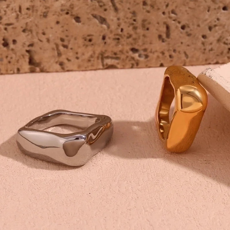 Minimalist Classic Style Solid Color 304 Stainless Steel 18K Gold Plated Plating Rings