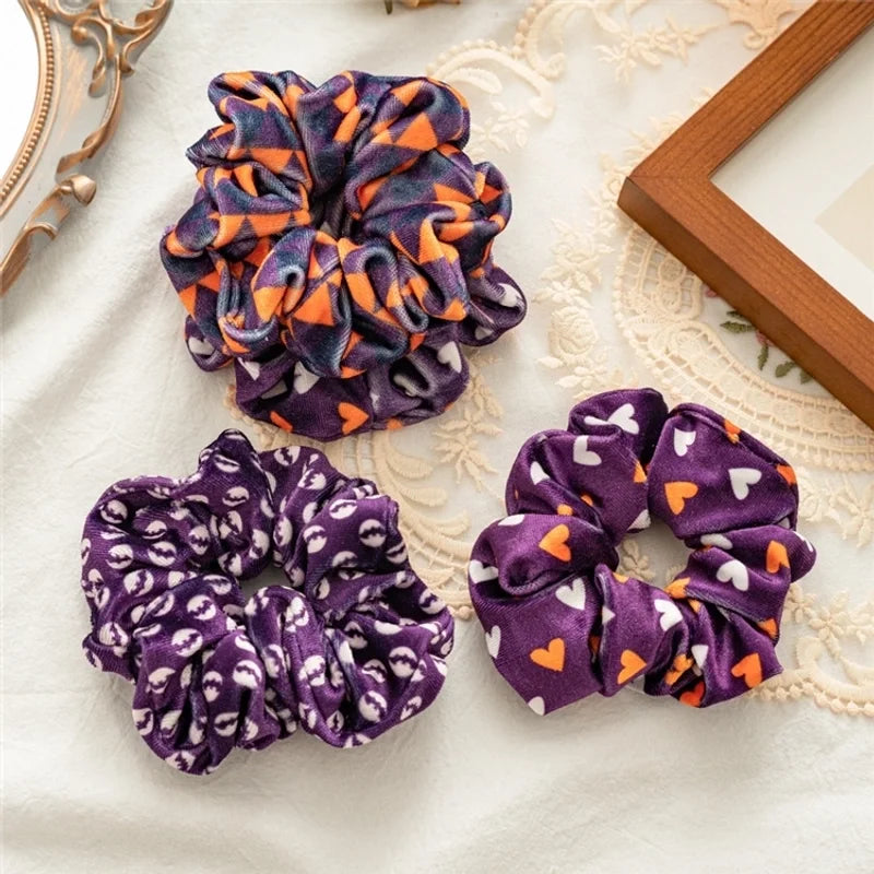 Halloween Fashion Women'S Pumpkin Heart Shape Flannel Printing Hair Tie