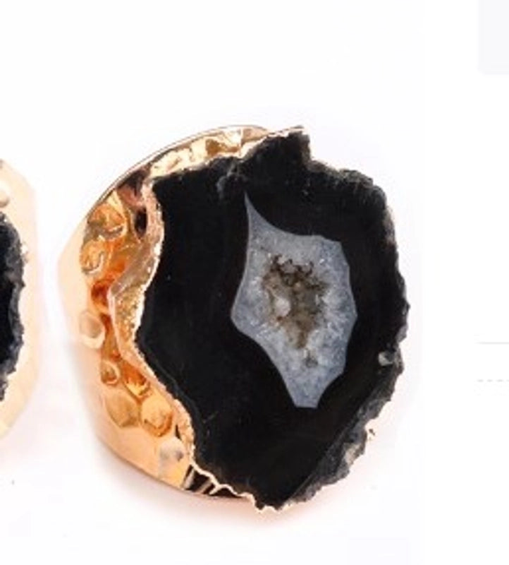 5 Pieces Casual Irregular Agate Brass Natural Stone Open Ring