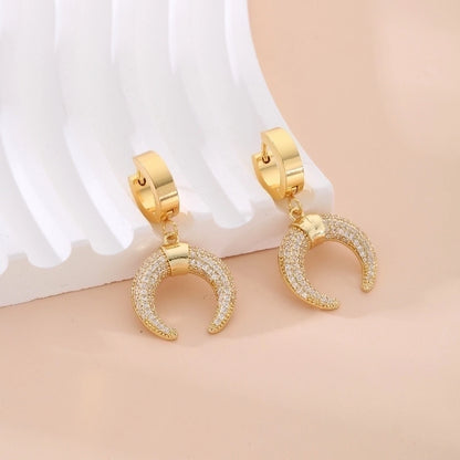 1 Pair Sweet Tree Fruit Plating Inlay 304 Stainless Steel Zircon K Gold Plated Drop Earrings