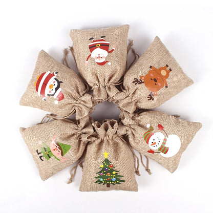 Christmas Bag Linen Drawstring Colorful Cartoon Gift Bag Amazon Christmas Suit 24 Candy Gift Bags