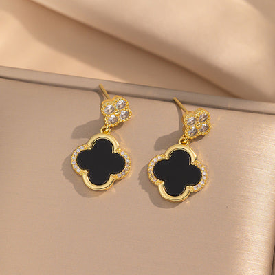 2 Pieces Moderate Luxury Flower Copper Diamond Inlay Stud Earrings
