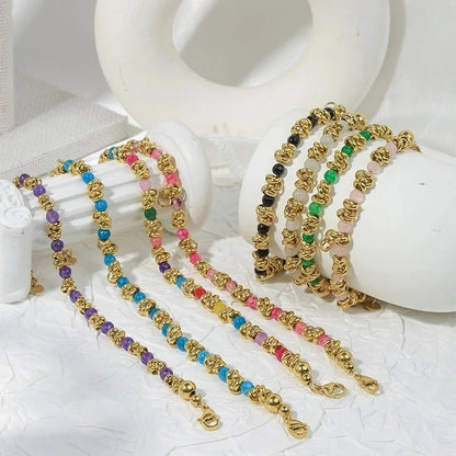 Sweet Round 304 Stainless Steel 14K Gold Plated Bracelets In Bulk