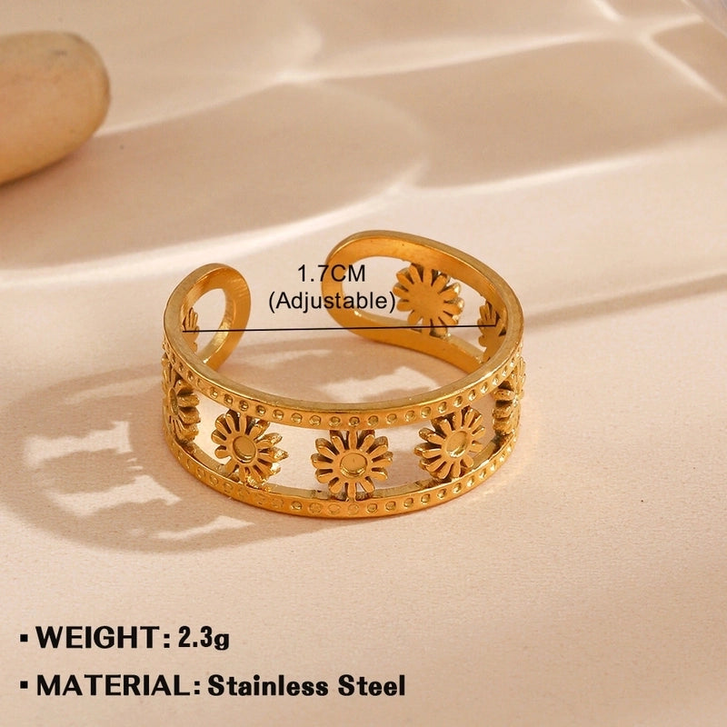 Minimalist Flower 304 Stainless Steel Plating Open Rings