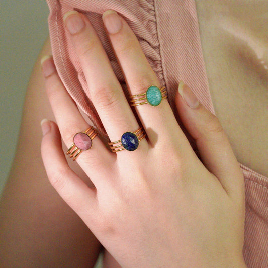 French Romantic Stainless Steel Open Ring Inlaid with Colorful Faceted Natural Stone Fashion Niche Fine Polishing