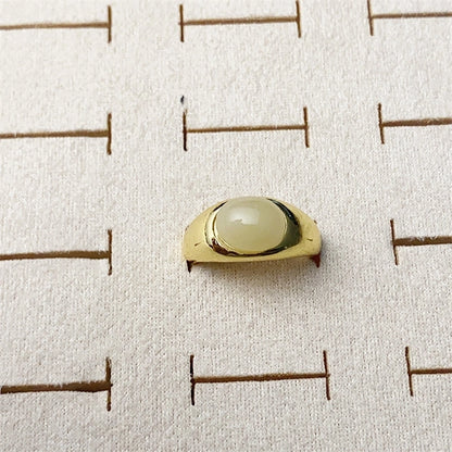 Copper Silver Plated Inlay Round Natural Stone Gem Rings