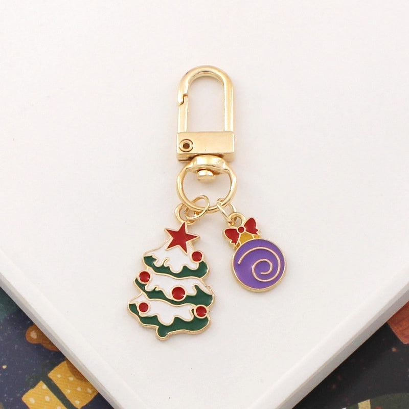 Cartoon Christmas Series Metal Keychain Hanging Christmas Tree Candy Snowman Pendant Small Gifts
