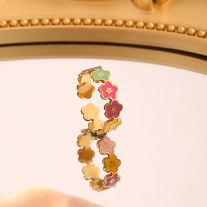 Titanium Steel Vacuum Electroplating Style Double Layer Simple Bracelet Adjustable Ring All-Matching Women\'s Jewelry