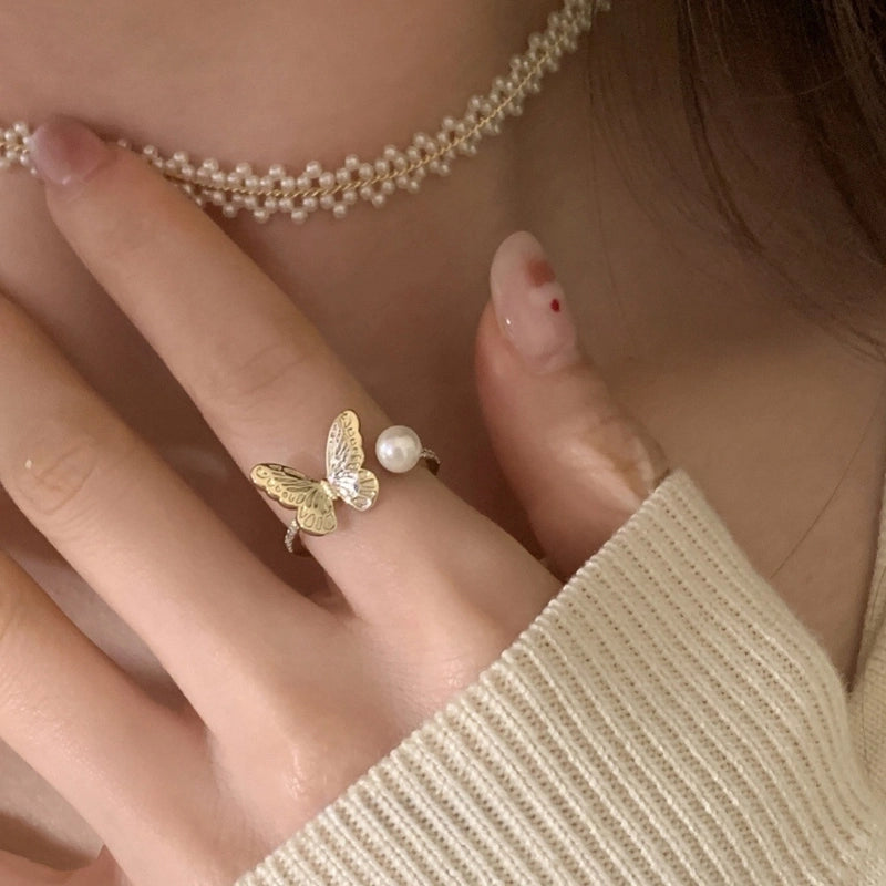 Copper Silver Plated Inlay Round Natural Stone Gem Rings