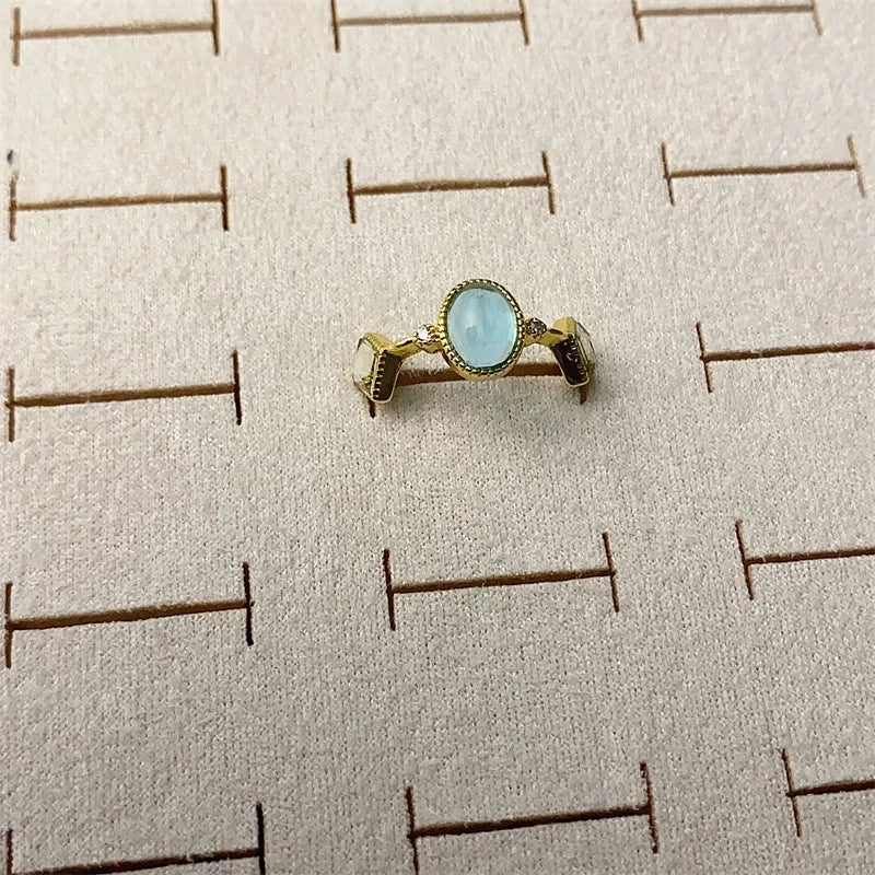 Copper Silver Plated Inlay Round Natural Stone Gem Rings