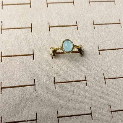 Copper Silver Plated Inlay Round Natural Stone Gem Rings