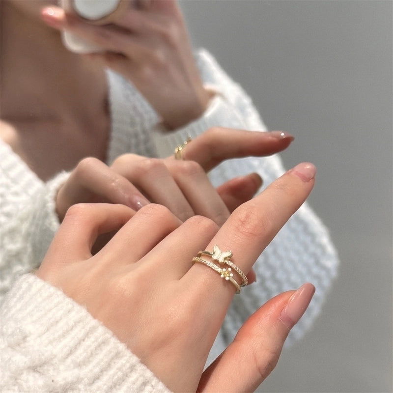 Copper Silver Plated Inlay Round Natural Stone Gem Rings