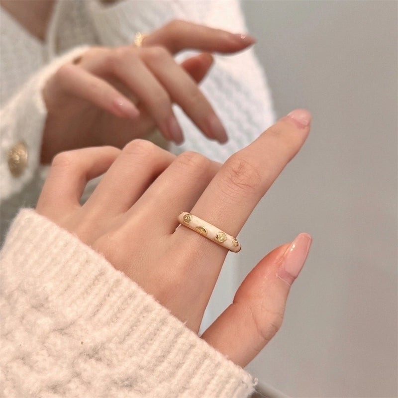 Copper Silver Plated Inlay Round Natural Stone Gem Rings