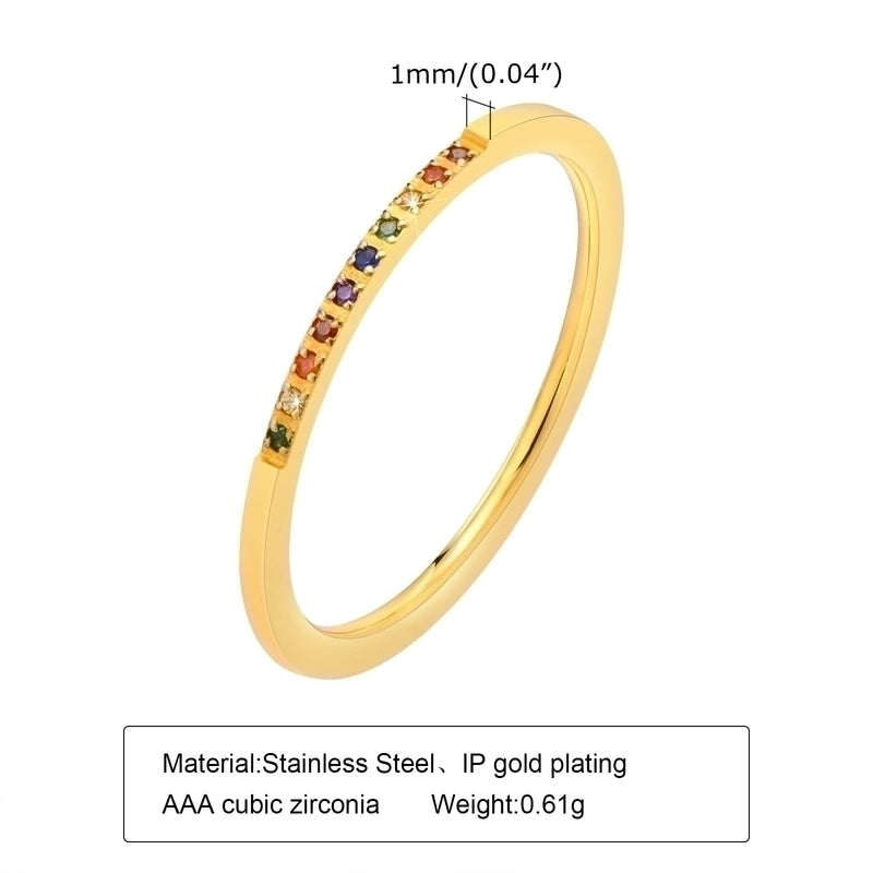 304 Stainless Steel Minimalist Inlay Circle Zircon Rings