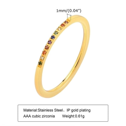304 Stainless Steel Minimalist Inlay Circle Zircon Rings