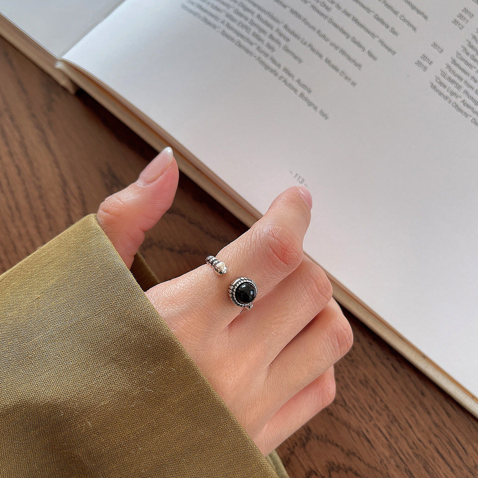 Copper Silver Plated Inlay Round Natural Stone Gem Rings