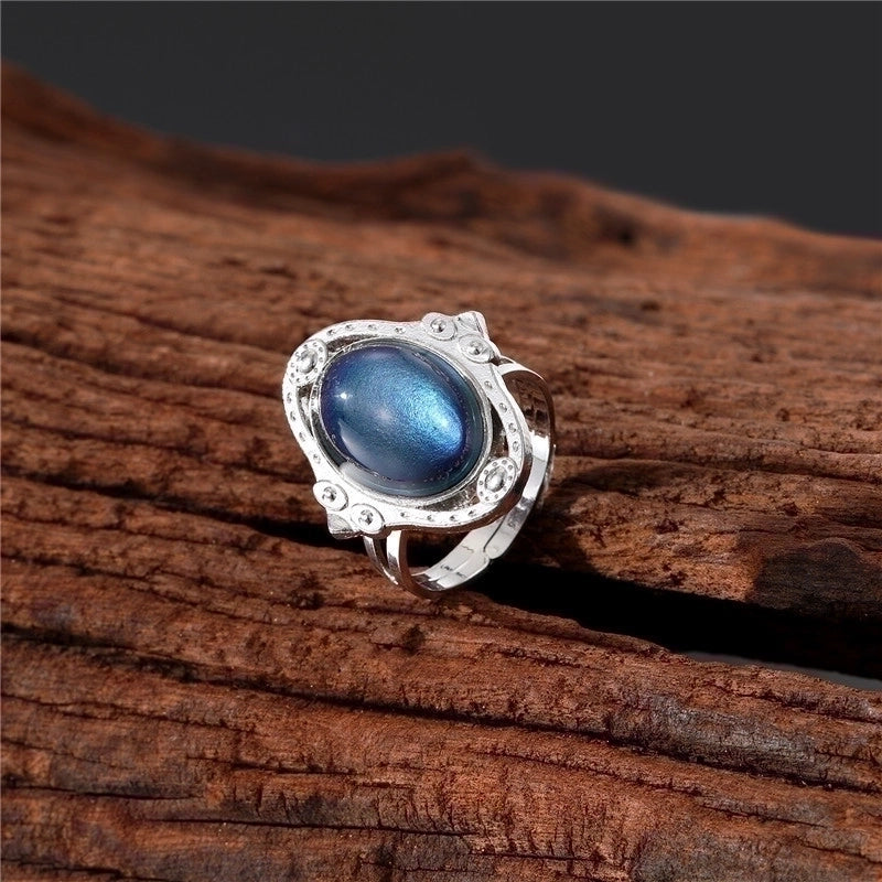 Copper Silver Plated Inlay Round Natural Stone Gem Rings