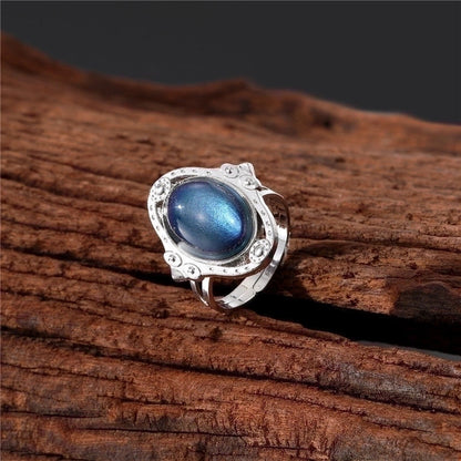 Copper Silver Plated Inlay Round Natural Stone Gem Rings