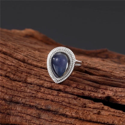 Copper Silver Plated Inlay Round Natural Stone Gem Rings