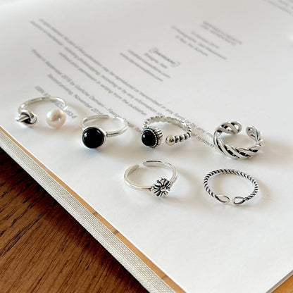 Copper Silver Plated Inlay Round Natural Stone Gem Rings