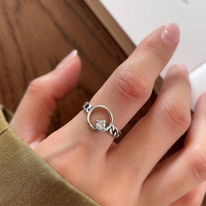 Copper Silver Plated Inlay Round Natural Stone Gem Rings