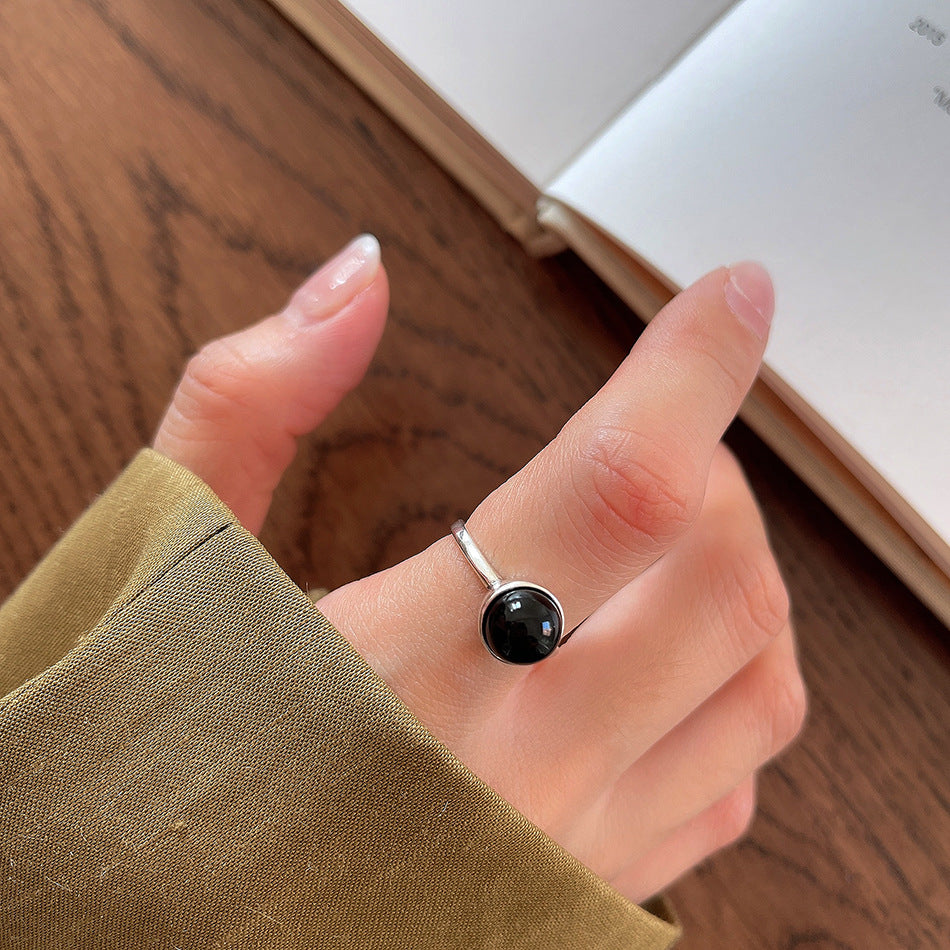 Copper Silver Plated Inlay Round Natural Stone Gem Rings