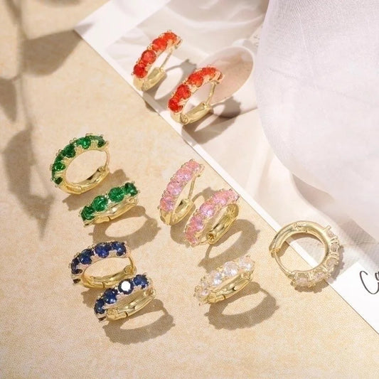 Minimalist C Shape Plating Inlay Copper Zircon 14K Gold Plated Earrings