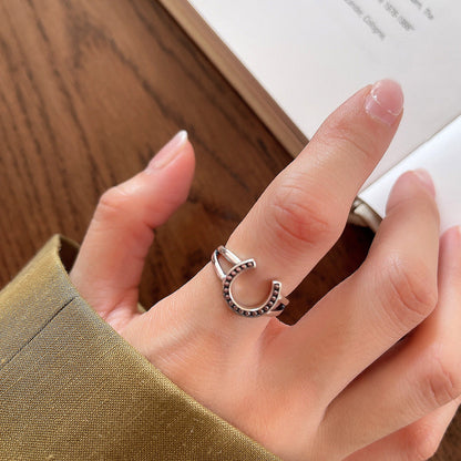 Copper Silver Plated Inlay Round Natural Stone Gem Rings