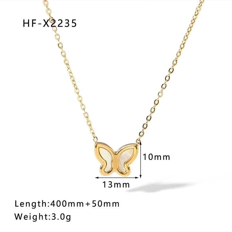 304 Stainless Steel 18K Gold Plated Casual Elegant Lady Plating Geometric Star Heart Shape Artificial Pearls Shell Layered Necklaces Pendant Necklace