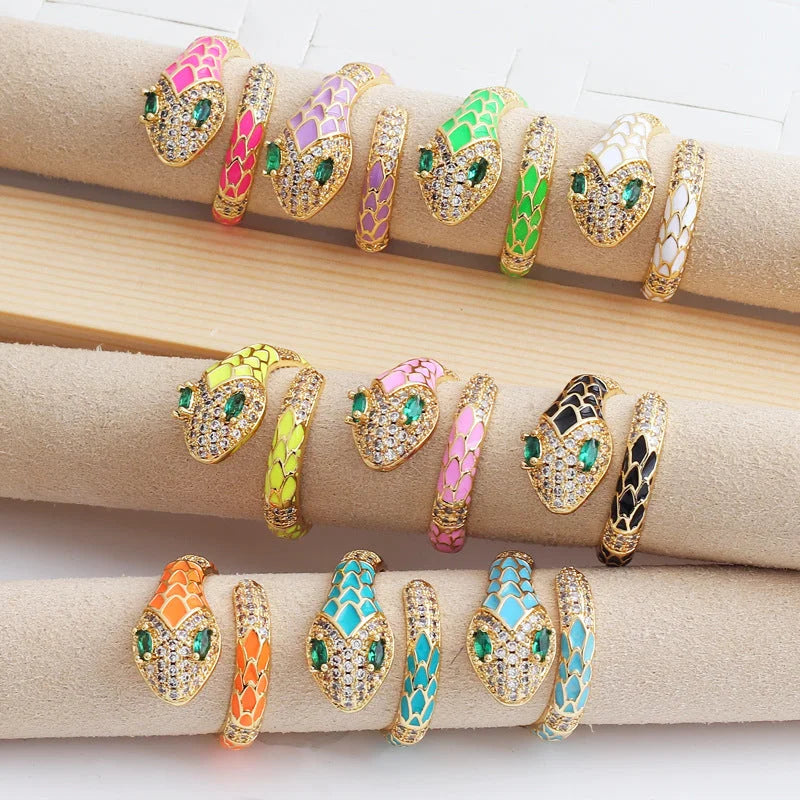 Women Diamond Metal Animal Snake Shape Copper Rings