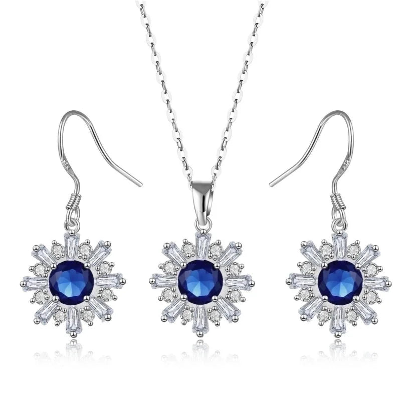 Copper Rhodium Plated Plating Inlay Flakes Snowflake Zircon Earrings Necklace