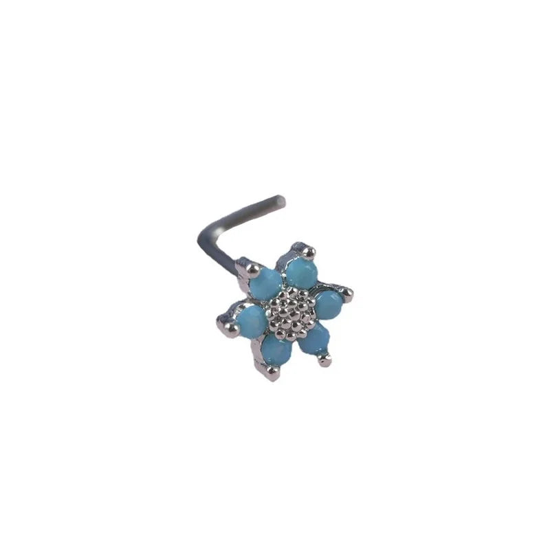2 Pieces Nose Rings & Studs Minimalist Flower 304 Stainless Steel Turquoise Turquoise