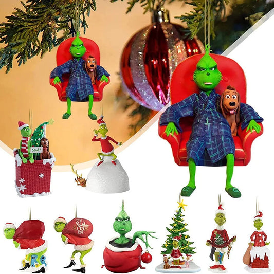 2 Pieces Christmas Small Gifts Cartoon Characters Christmas Tree Decoration Christmas Tree Ornaments Car