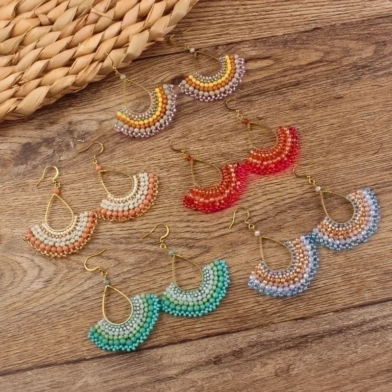 Bohemian Sector Synthetic Gemstones Shell Copper Tassel Mesh Women's Ear Hook