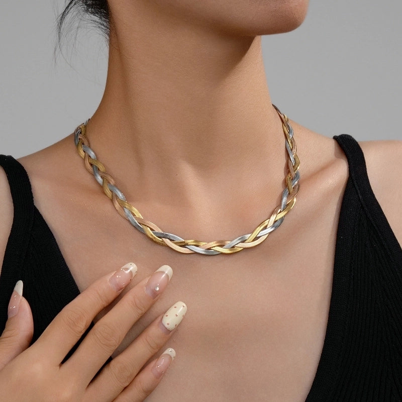 Double-Layer Choker Titanium Steel Necklace Three-Layer Blade Chain Snake Bones Chain Stainless Steel Jewelry Summer Non-Fading Female