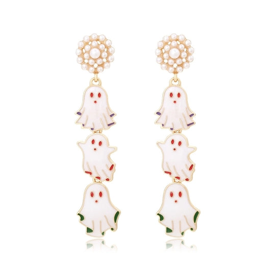 1 Pair Halloween Hip-Hop Funny Ghost Enamel Plating Inlay Alloy Artificial Pearls Drop Earrings